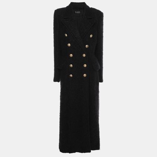 Balmain Black Mohair Wool Double Breasted Long Coat L - Balmain - Modalova