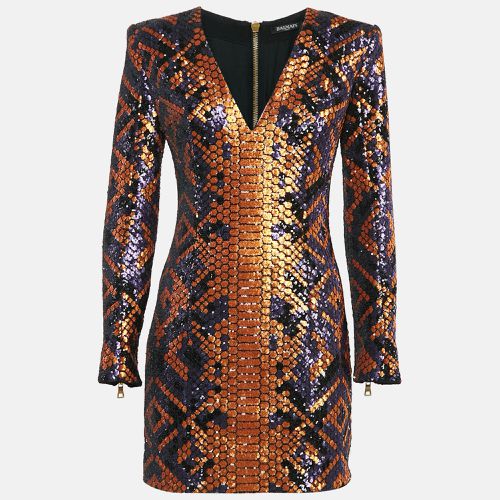 Balmain Multicolor Snake Pattern Sequin Full Sleeve Mini Dress S - Balmain - Modalova