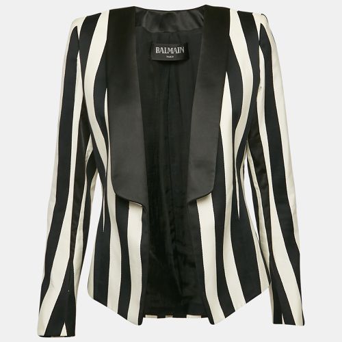 White Stripe Cotton Blend Open Front Blazer M - Balmain - Modalova