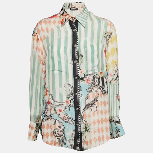 Balmain Green Stripe and Floral Print Chiffon Shirt L - Balmain - Modalova