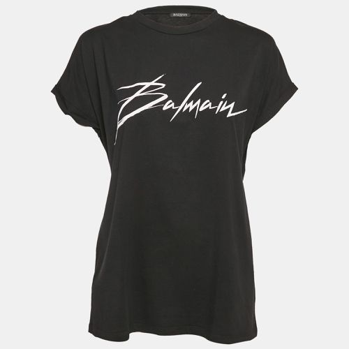 Balmain Black Logo Print Cotton Crew Neck T-Shirt M - Balmain - Modalova