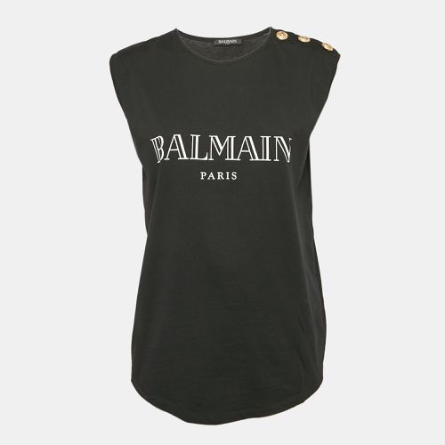 Balmain Black Logo Print Jersey Button Detail Tank Top S - Balmain - Modalova