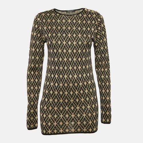 Balmain Black/Gold Patterned Lurex Knit Jumper M - Balmain - Modalova