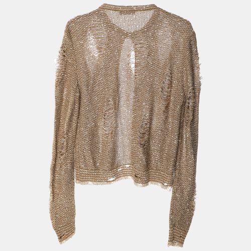 Balmain Brown Distressed Knitted Sequin Embellished Cardigan M - Balmain - Modalova