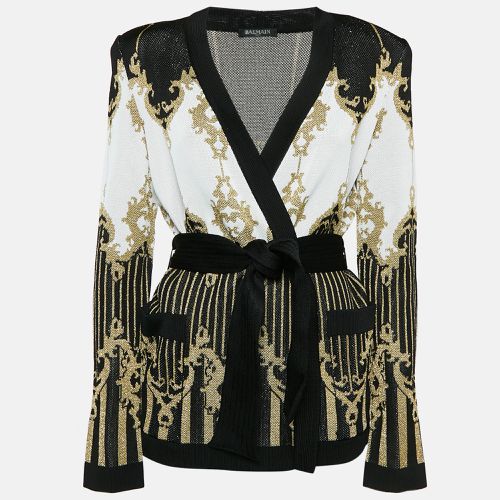 Balmain Metallic Patterned Lurex Knit Belted Cardigan L - Balmain - Modalova