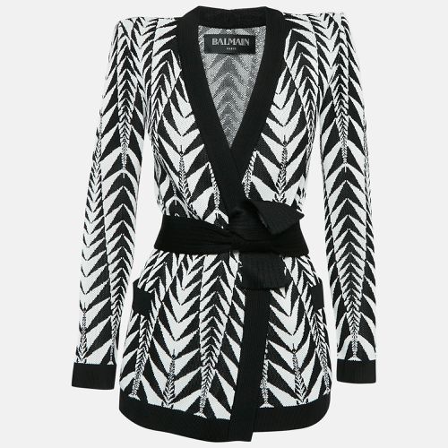 Balmain White/Black Patterned Knit Belted Cardigan S - Balmain - Modalova