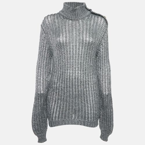 Balmain Silver/Grey Lurex Knit High Neck Jumper L - Balmain - Modalova