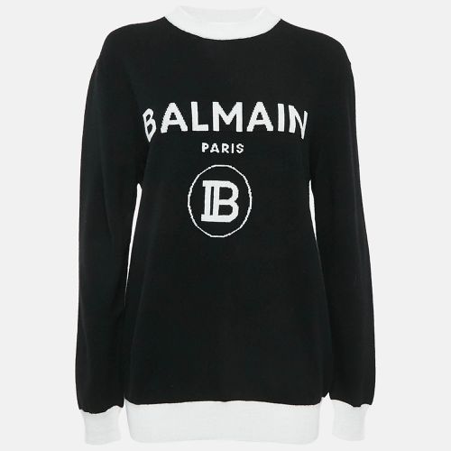 Balmain Black Logo Pattern Wool Knit Sweater S - Balmain - Modalova