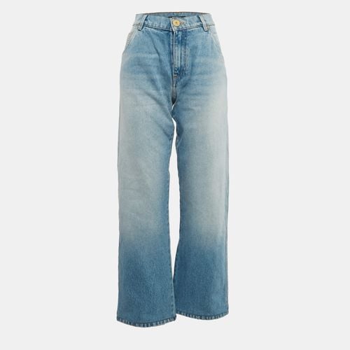 Balmain Blue Logo Embossed Denim Loose Fit Straight Leg Jeans M Waist 30" - Balmain - Modalova