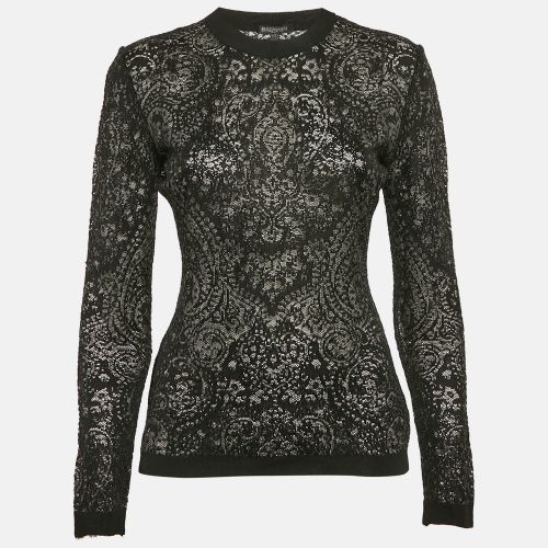 Balmain Black Patterned Mesh Sheer Pullover M - Balmain - Modalova