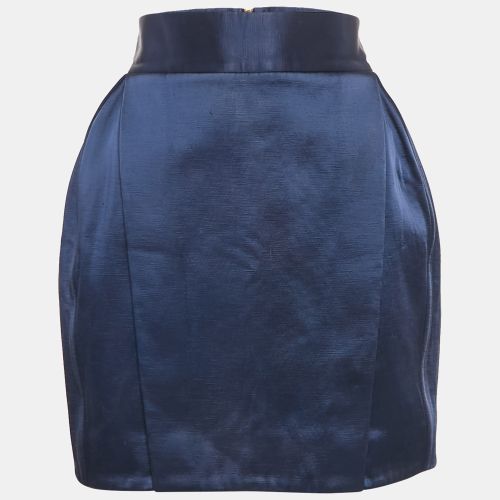Balmain Navy Blue Cotton Blend Pleated Mini Skirt M - Balmain - Modalova