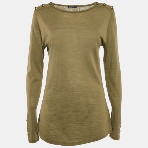Olive Wool Button Detail Long Sleeve T-Shirt L - Balmain - Modalova