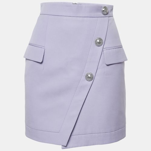 Balmain Lavender Wool Button Detail Mini Skirt S - Balmain - Modalova
