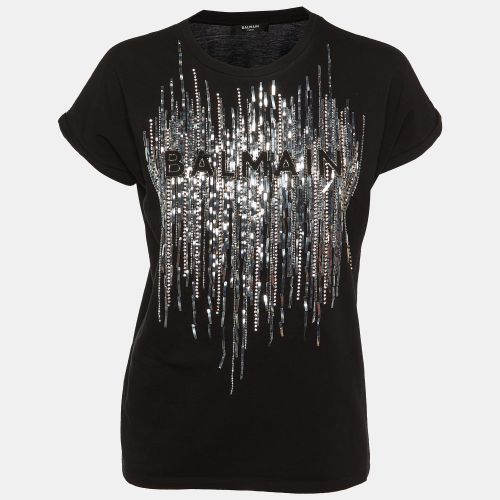 Balmain Black Logo Embellished Crew Neck T-Shirt XS - Balmain - Modalova