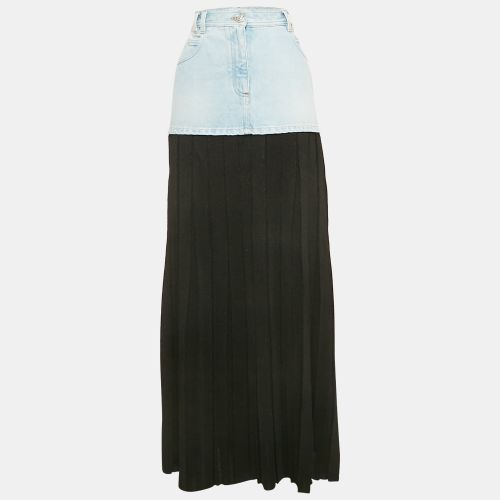Balmain Blue/Black Denim and Lurex Knit Pleated Maxi Skirt M - Balmain - Modalova