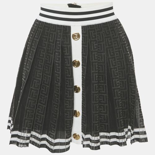 Balmain Black Monogram Mesh Pleated Mini Skirt S - Balmain - Modalova
