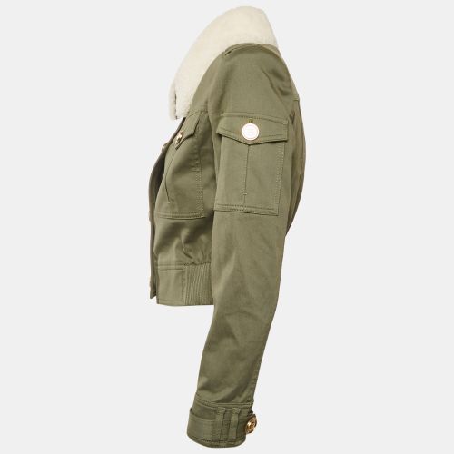 Shearling Collar Gabardine Crop Jacket S - Balmain - Modalova