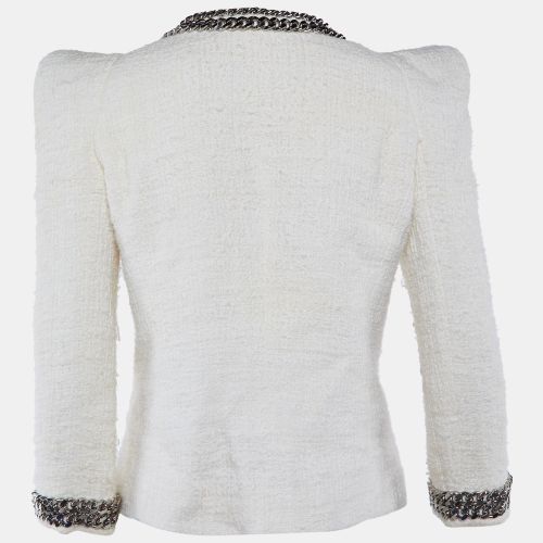 Ivory Tweed Chain & Bow Embellished Jacket L - Balmain - Modalova