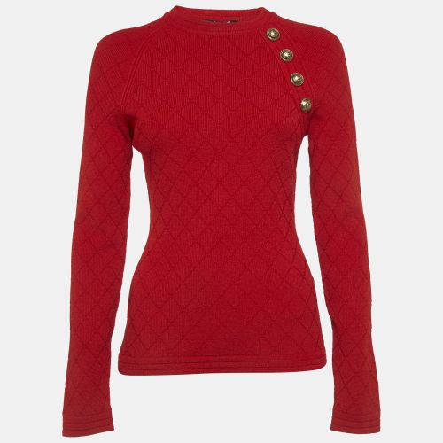 Balmain Red Stretch Knit Button Detail Sweater M - Balmain - Modalova