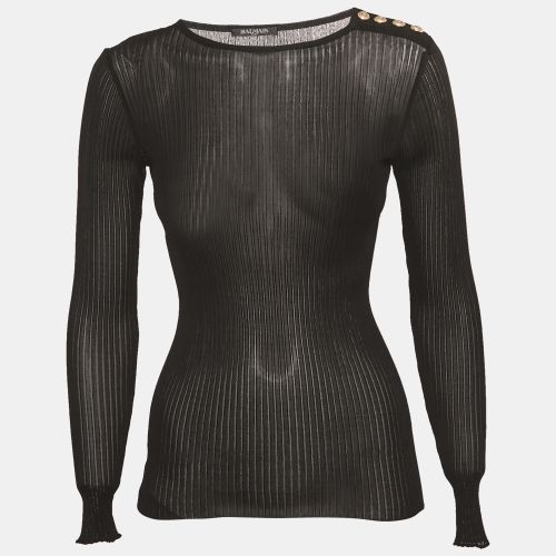 Balmain Black Rib Knit Long Sleeve Top S - Balmain - Modalova