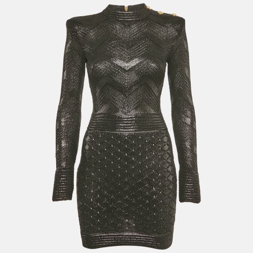 Balmain Black Lurex Patterned Knit Mock Neck Mini Dress S - Balmain - Modalova