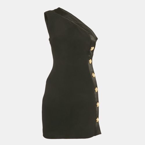 Balmain Black Crepe Button Detail One Shoulder Mini Dress S - Balmain - Modalova