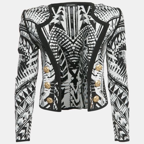 Monochrome Folkloric Patterned Jacquard Open Front Blazer M - Balmain - Modalova