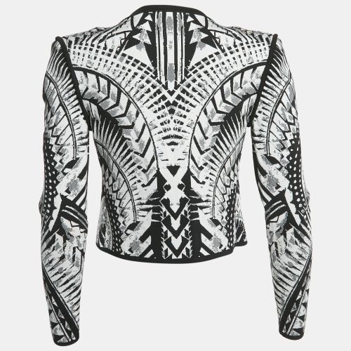 Monochrome Folkloric Patterned Jacquard Open Front Blazer M - Balmain - Modalova