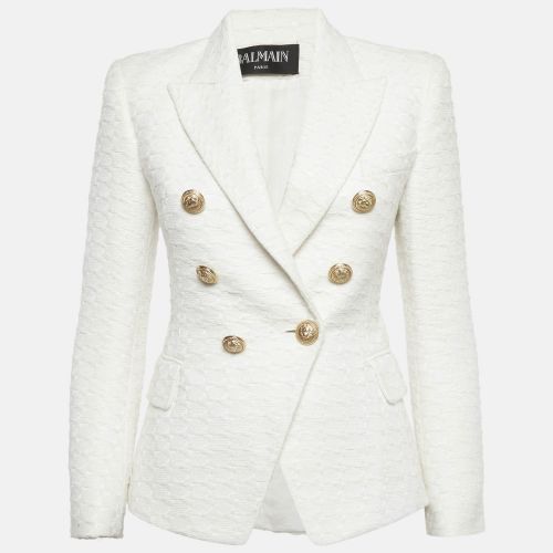 Off- Tweed Double Breasted Blazer S - Balmain - Modalova