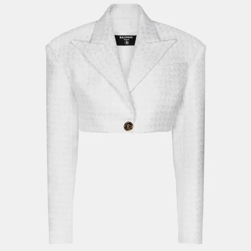 Balmain White Tweed Crop Jacket M - Balmain - Modalova