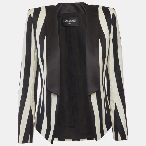 Monochrome Striped Open Front Blazer M - Balmain - Modalova