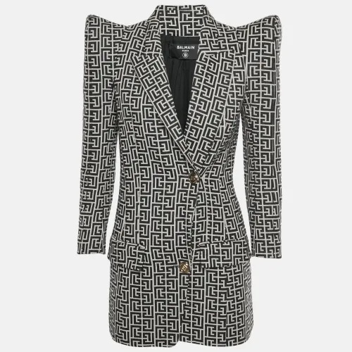 White Monogram Wool Peak Shoulder Blazer M - Balmain - Modalova