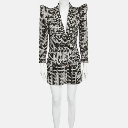 White Monogram Wool Peak Shoulder Blazer M - Balmain - Modalova