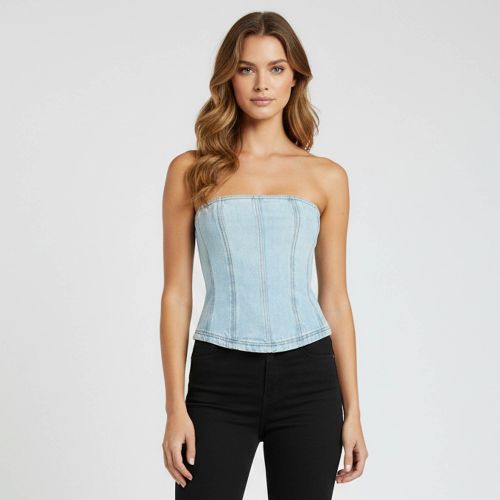 Balmain Blue Denim Zip Up Corset S - Balmain - Modalova