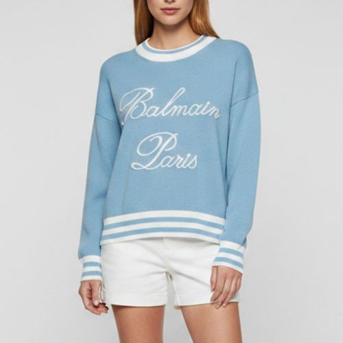 Light Logo Embroidered Knit Pullover Sweater S - Balmain - Modalova