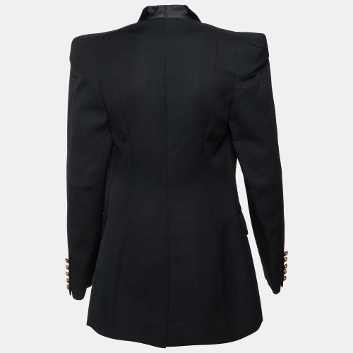 Wool Satin Trim Open Front Structured Blazer M - Balmain - Modalova