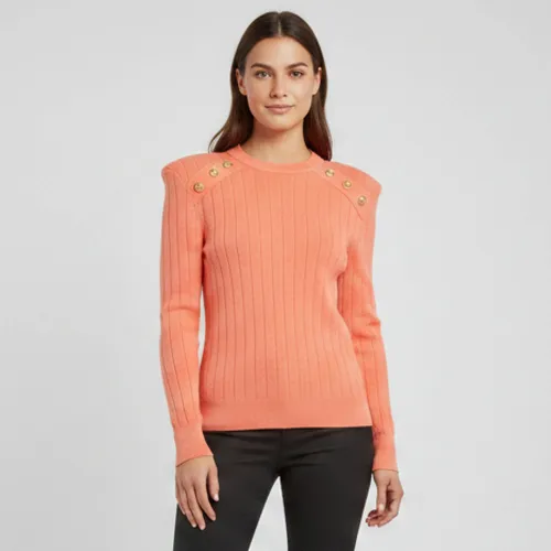Button Embellished Rib Knit Pullover Sweater L - Balmain - Modalova