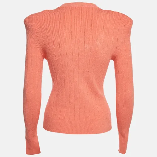Button Embellished Rib Knit Pullover Sweater L - Balmain - Modalova