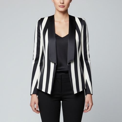 Monochrome Striped Satin Trim Open Front Blazer S - Balmain - Modalova