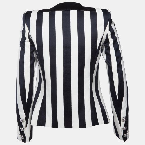 Monochrome Striped Satin Trim Open Front Blazer S - Balmain - Modalova
