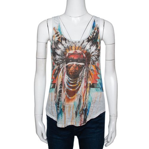 Balmain Pale Grey Linen Jersey Red Indian Print Sleeveless Tank Top S - Balmain - Modalova