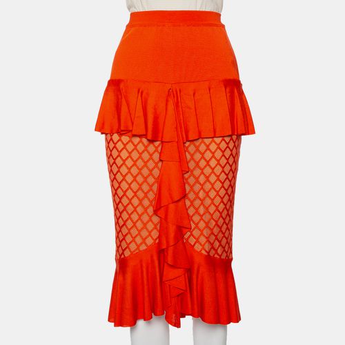 Balmain Orange Knit Ruffled Midi Skirt M - Balmain - Modalova