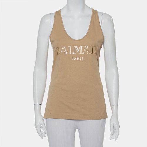 Balmain Beige Cotton Logo Printed Tank Top M - Balmain - Modalova