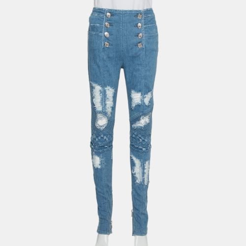 Balmain Blue Denim High Waist Distressed Jeans M - Balmain - Modalova