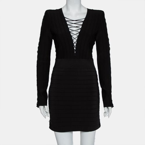 Balmain Black Knit Lace Up Detail Mini Dress M - Balmain - Modalova