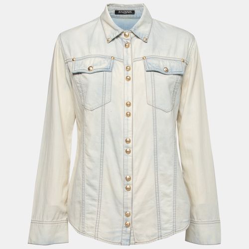 Balmain Bleached Blue Denim Long Sleeve Button Front Shirt M - Balmain - Modalova