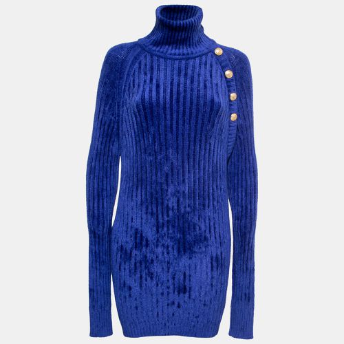 Balmain Blue Knit Button Embellished Turtleneck Sweater Dress M - Balmain - Modalova