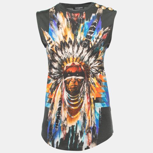 Balmain Dark Green Indian Tribal Print Cotton & Modal Tank Top M - Balmain - Modalova