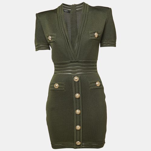 Balmain Military Green Knit Button Detailed Mini Dress M - Balmain - Modalova