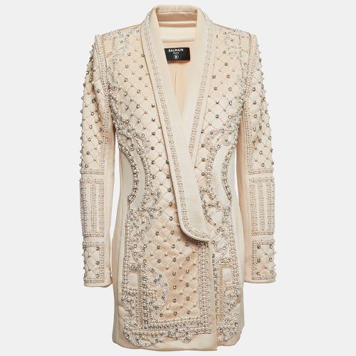 Balmain Beige Crystals & Pearls Embellished Shawl Lapel Blazer M - Balmain - Modalova